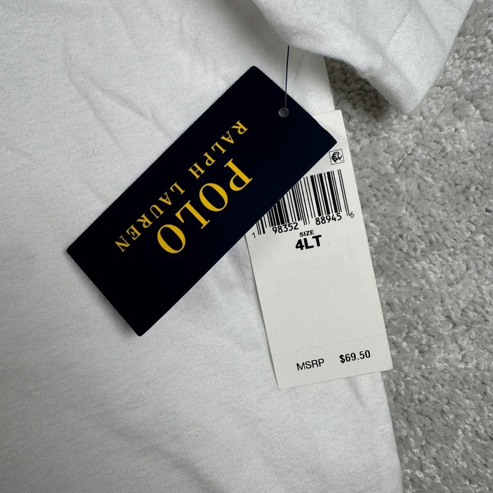 Polo Ralph Lauren T-Shirt Men 4XLT White Script Logo Graphic NWT Big & Tall HOLE